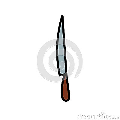 Folding knife. Hand drawn vector illustration in doodle style on white background. Isolated black outline. Camping and Vector Illustration