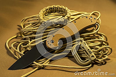 Folding knife on paracord Stock Photo