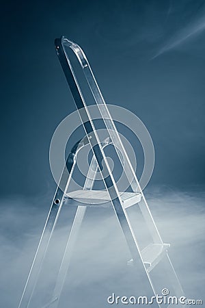 Folding ladder in smoke Stock Photo