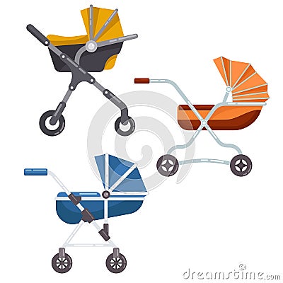 Folding stroller or newborn baby, infant carriage Vector Illustration