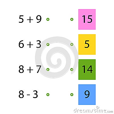 Folding trainer. Choose the correct answer. Addition tables. Fill in the missing numbers. Logic game. Children education Vector Illustration