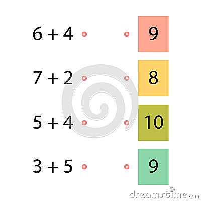 Folding trainer. Choose the correct answer. Addition tables. Fill in the missing numbers. Logic game. Children education Vector Illustration