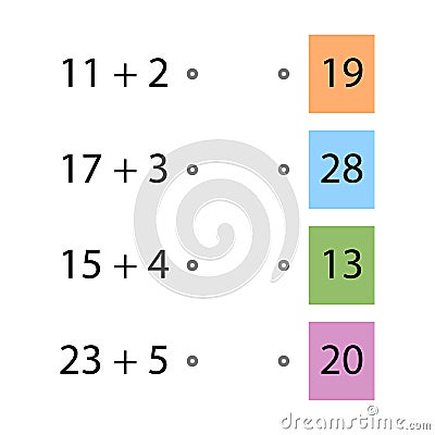 Folding trainer. Choose the correct answer. Addition tables. Fill in the missing numbers. Logic game. Children education Vector Illustration