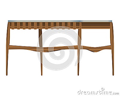 Folding wood table three-quarter view in realistic style. Turquoise table top. Home wooden furniture design Vector Illustration