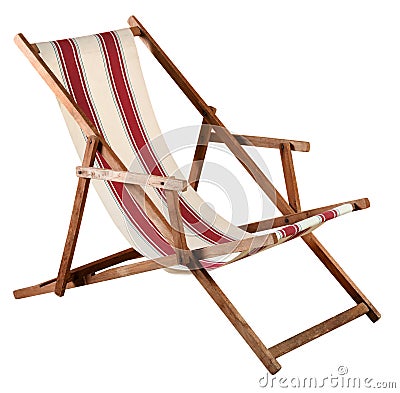 Folding wooden deckchair or beach chair Stock Photo