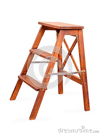 Folding wooden ladder on white with clipping path Stock Photo