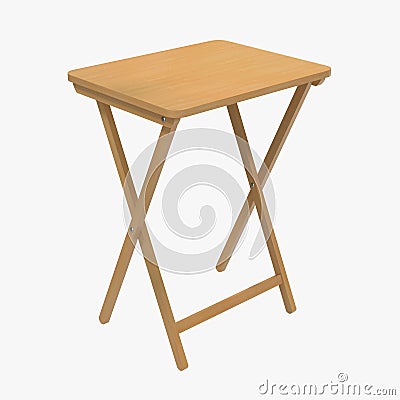 Folding wooden table on a white. 3D illustration Cartoon Illustration