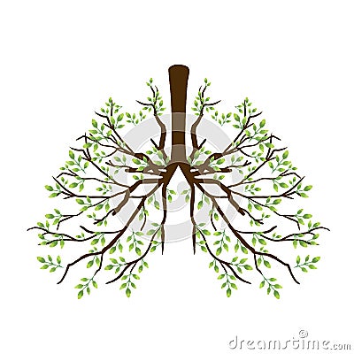 Foliage and branches forming lungs and bronchus human organ anatomy showing healthy lungs for no tobacco day Vector Illustration