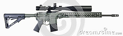 Foliage green AR15 Rifle with scope Stock Photo