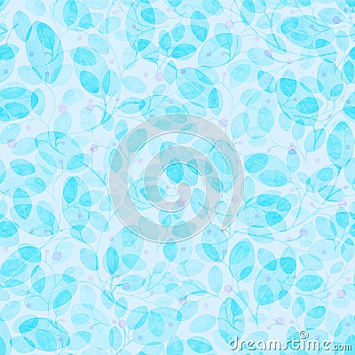 Foliage Seamless Pattern. Cyan Watercolor. Stock Photo