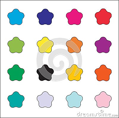 16 bright vibrant solid colored five sided cloud shape vector icon set on white background. Education, holiday and, birthday conce Vector Illustration