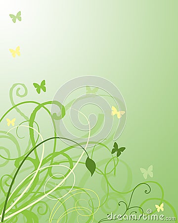 Foliage swirls and butterflies Stock Photo