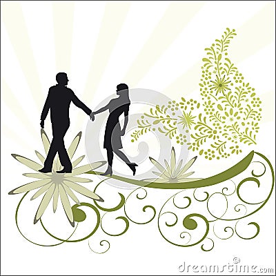 Foliage vine and romantic couple Vector Illustration