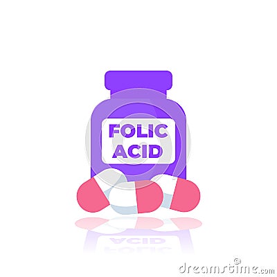 folic acid, B9 vitamin icon on white Vector Illustration