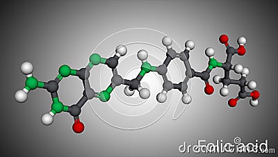 Folic acid, folate molecule. It is known as vitamin B9. Molecular model Stock Photo