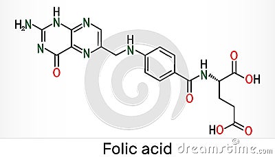 Folic acid, folate molecule. It is known as vitamin B9. Skeletal chemical formula Stock Photo