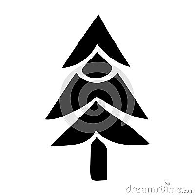 Folk art christmas tree whimsical doodle. Vector Illustration