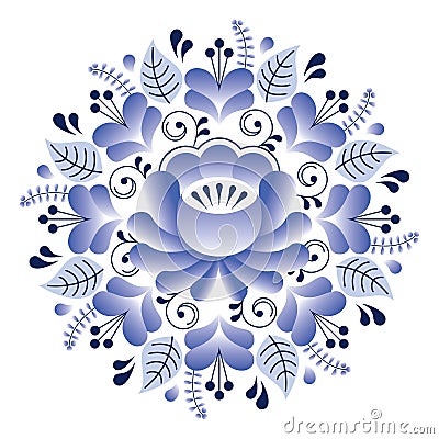 Folk art floral pattern, Russian design inspired by Gzhel ceramics style Vector Illustration