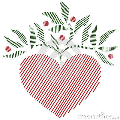 Folk Art Style Embroidered Heart Vector Illustration