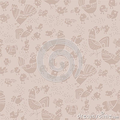 Folk chicken Easter silhouette seamless pattern Stock Photo