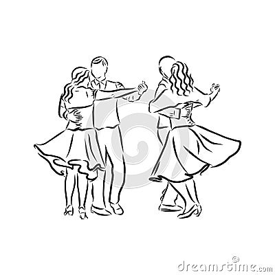 Folk dance, folia dance, portuguese landscape. folk dance vector sketch illustration Stock Photo