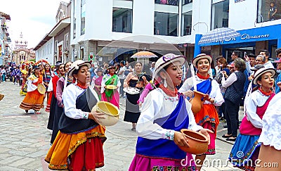 Folk dancers represent variety of Ecuadorian culture Editorial Stock Photo