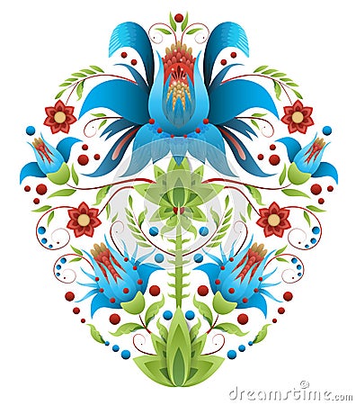 Folk embroidery with flowers - traditional ethnic pattern Vector Illustration