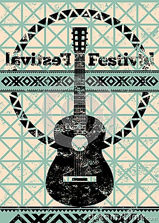 Folk festival poster. Retro typographical grunge vector illustration. Vector Illustration