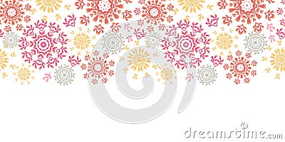 Folk floral circles abstract horizontal seamless Vector Illustration
