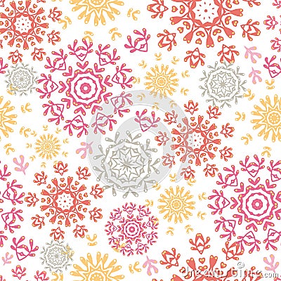 Folk floral circles abstract seamless pattern Vector Illustration