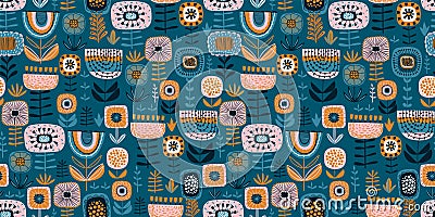 Folk floral seamless pattern. Modern abstract design Vector Illustration