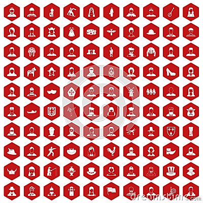 100 folk icons hexagon red Vector Illustration