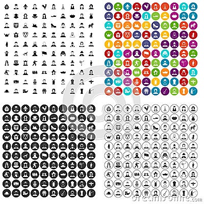 100 folk icons set vector variant Vector Illustration