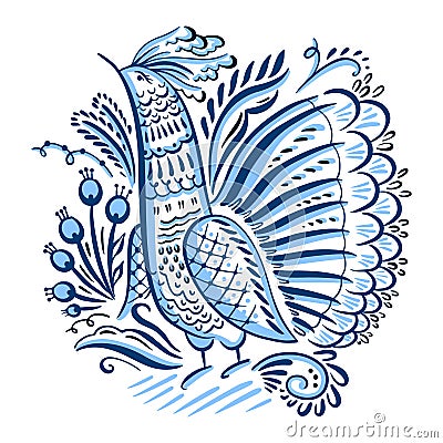 Folk motif gzhel ornament. Traditional Russian decorative painting. White and blue color Cartoon Illustration