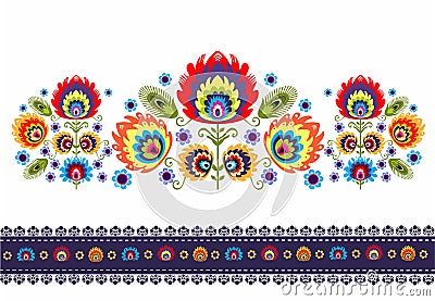 Folk Pattern With Flowers Vector Illustration