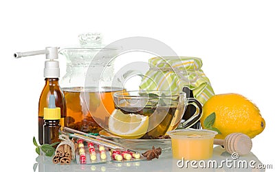 Folk remedies from colds and pharmacy medicines Stock Photo