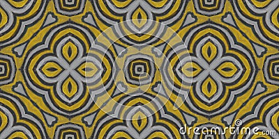 Folk Seamless Border. Multicolor Geometric Kaleidoscope. Golden Trendy Boho Rug. Bohemian Tie Dye Stock Photo