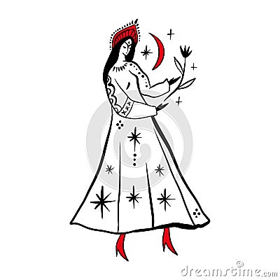 Folk slavic fairytale fashion costume woman young girl clipart Vector Illustration