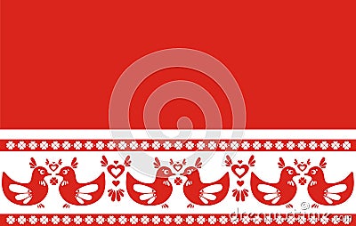 Folk style border - hearts and birds, illustration Vector Illustration