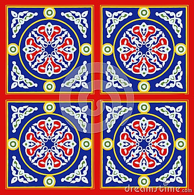 Egyptian Tent Fabric Pattern Red and blue Stock Photo