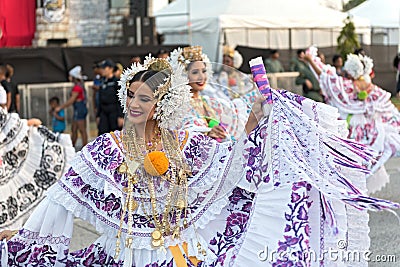 Folklore dances in traditional costume at the carnival in the streets of panama city panama Editorial Stock Photo