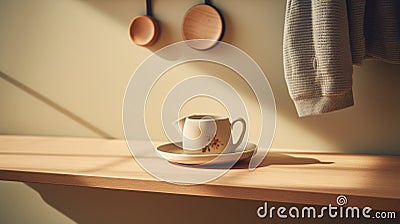 Folklore-inspired Wooden Shelf With Kodak Portra Aesthetic Stock Photo