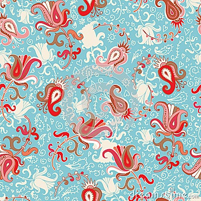 Folkloric floral seamless pattern Vector Illustration