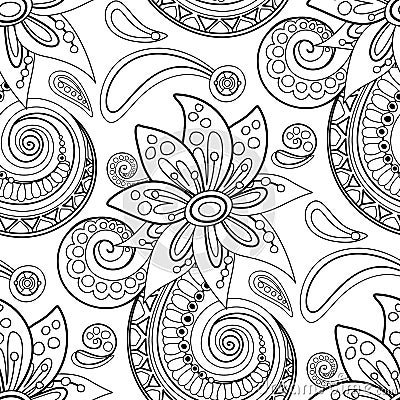 Folkloric Seamless Pattern with Paisley Flower, Nature Inspired Design Element Vector Illustration