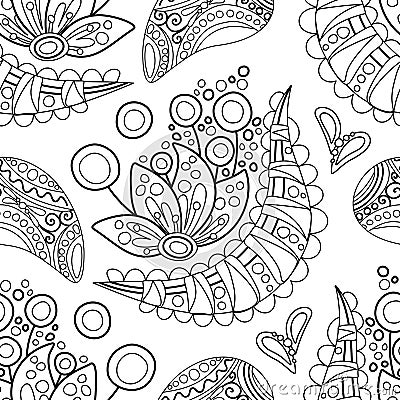 Folkloric Seamless Pattern with Paisley Flower, Nature Inspired Design Element Vector Illustration