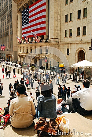 Lunchtime on Wall Street and the New York Stock Exchange Editorial Stock Photo