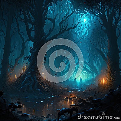 Ghostly Path in Banshee's Thicket - AI Generative By Halloween ai Stock Photo