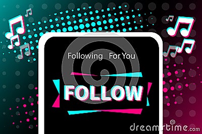 Follow icon on smartphone screen in popular social media style. Modern advertising social media design Vector Illustration