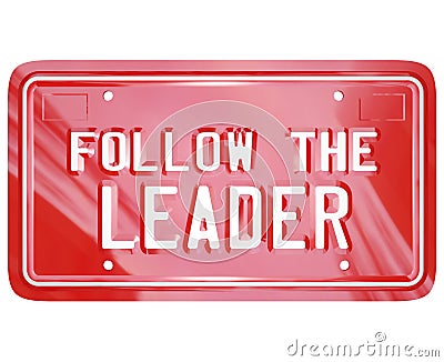 Follow the Leader Red Vanity License Plate Words Stock Photo