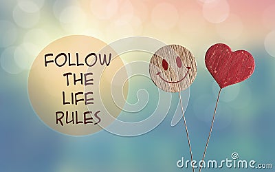 Follow the life rules with heart and smile emoji Stock Photo